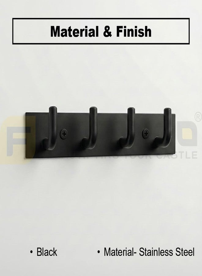 Fittingo Stainless Steel 4 Hook Cloth Hanger for Door/Dress Hanger Wall Mount/Bathroom Hooks for Hanging Clothes (Black) Pack of 4 - Image 4
